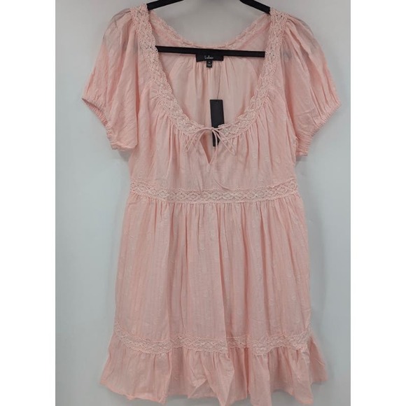 Lulu's Light Pink Boho Babydoll Dress Size M * Perfect for Summer Days WD22 - Picture 1 of 9